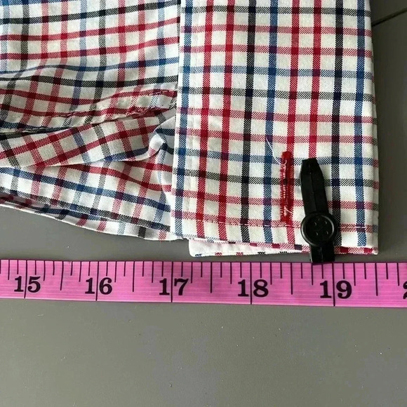 [16.5]John Francomb Classic Fitted Red/Blue squared Men Dress Shirt French Cuff - Picture 7 of 11